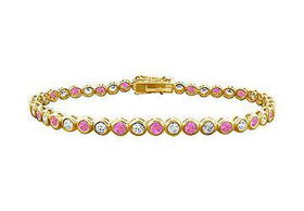 Pink Sapphire and Diamond Tennis Bracelet : 14K Yellow Gold  3.00 CT TGWpink 