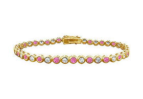 Pink Sapphire and Diamond Tennis Bracelet : 14K Yellow Gold  4.00 CT TGWpink 