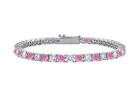 Pink Sapphire and Diamond Tennis Bracelet : 18K White Gold  1.00 CT TGWpink 