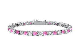 Pink Sapphire and Diamond Tennis Bracelet : 18K White Gold  2.00 CT TGWpink 