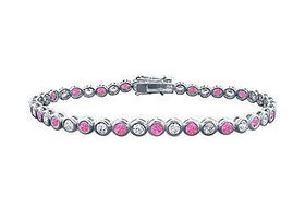 Pink Sapphire and Diamond Tennis Bracelet : Platinum  2.00 CT TGWpink 