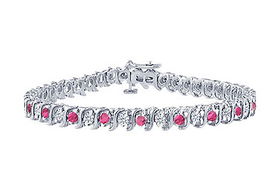 Pink Sapphire and Diamond S Tennis Bracelet : Platinum  1.00 CT TGWpink 