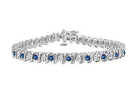 Sapphire and Diamond Tennis Bracelet : 14K White Gold - 1.00 CT TGWsapphire 