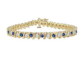 Sapphire and Diamond Tennis Bracelet : 14K Yellow Gold - 5.00 CT TGWsapphire 