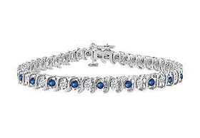 Sapphire and Diamond Tennis Bracelet : 18K White Gold - 1.00 CT TGWsapphire 