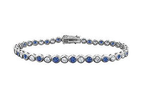 Sapphire and Diamond Tennis Bracelet : 18K White Gold - 4.00 CT TGWsapphire 