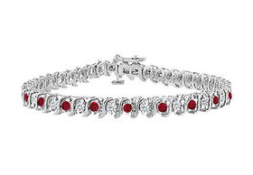 Ruby and Diamond Tennis Bracelet : 14K White Gold - 1.00 CT TGWruby 