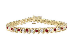 Ruby and Diamond Tennis Bracelet : 14K Yellow Gold - 1.00 CT TGWruby 