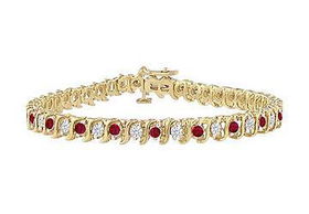 Ruby and Diamond Tennis Bracelet : 14K Yellow Gold - 3.00 CT TGWruby 