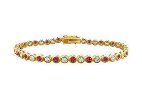 Ruby and Diamond Tennis Bracelet : 14K Yellow Gold - 2.00 CT TGWruby 