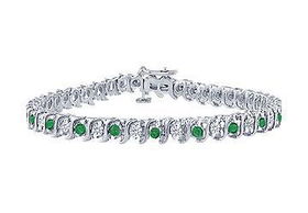 Emerald and Diamond Tennis Bracelet : Platinum - 1.00 CT TGWemerald 