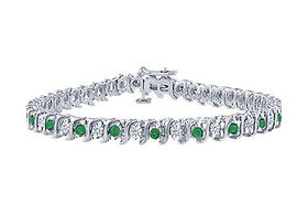 Emerald and Diamond Tennis Bracelet : Platinum - 2.00 CT TGWemerald 