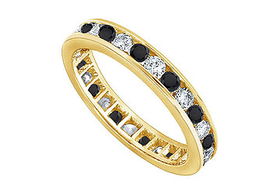 Black and White Diamond Eternity Band : 14K Yellow Gold  1.00 CT Diamonds - Ring Size 9.5black 