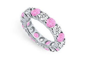 Pink Sapphire and Diamond Eternity Band : Platinum  5.00 CT TGW - Ring Size 9.5pink 