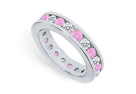 Pink Sapphire and Diamond Eternity Band : Platinum  2.00 CT TGW - Ring Size 9.5pink 