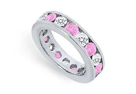 Pink Sapphire and Diamond Eternity Band : Platinum  3.00 CT TGW - Ring Size 9.5pink 