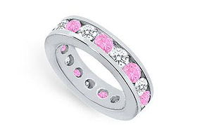 Pink Sapphire and Diamond Eternity Band : Platinum  4.00 CT TGW - Ring Size 9.5pink 