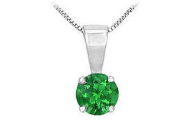 Emerald Solitaire Pendant : 14K White Gold - 1.00 CT TGWemerald 