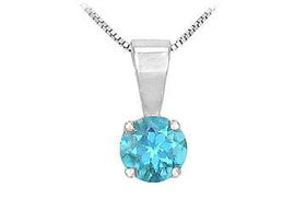 Blue Topaz Solitaire Pendant : 14K White Gold - 1.00 CT TGWblue 