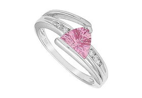 Pink Sapphire and Diamond Ring : 14K White Gold - 1.25 CT TGW - Ring Size 9.0pink 