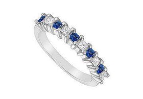 Sapphire and Diamond Ring : 14K White Gold - 0.50 CT TGW - Ring Size 9.0sapphire 