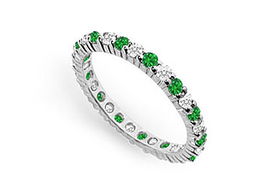 Diamond and Emerald Eternity Band : 14K White Gold - 1.00 CT TGW - Ring Size 9.0diamond 