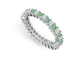 Diamond and Emerald Eternity Band : 14K White Gold  2.00 CT TGW - Ring Size 9.0diamond 