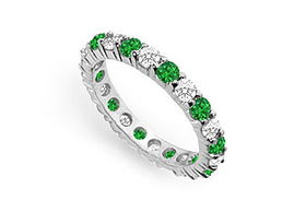 Diamond and Emerald Eternity Band : 14K White Gold - 2.00 CT TGW - Ring Size 9.5diamond 