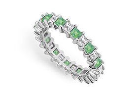 Diamond and Emerald Eternity Band : 14K White Gold  3.00 CT TGW - Ring Size 9.0diamond 