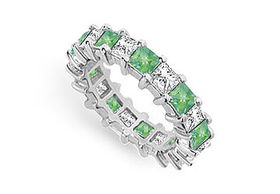 Diamond and Emerald Eternity Band : 14K White Gold  4.00 CT TGW - Ring Size 9.0diamond 