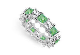 Diamond and Emerald Eternity Band : 14K White Gold  5.00 CT TGW - Ring Size 9.0diamond 