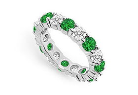 Diamond and Emerald Eternity Band : 14K White Gold - 4.00 CT TGW - Ring Size 9.5diamond 