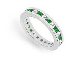 Diamond and Emerald Eternity Band : 14K White Gold  1.00 CT TGW - Ring Size 9.0diamond 