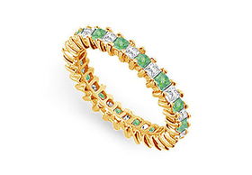 Diamond and Emerald Eternity Band : 14K Yellow Gold  2.00 CT TGW - Ring Size 9.0diamond 