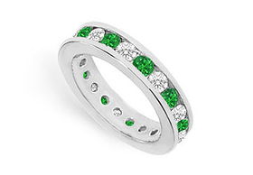 Diamond and Emerald Eternity Band : 14K White Gold  2.00 CT TGW - Ring Size 9.0diamond 