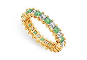 Diamond and Emerald Eternity Band : 14K Yellow Gold  3.00 CT TGW - Ring Size 9.0diamond 