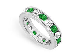 Diamond and Emerald Eternity Band : 14K White Gold  3.00 CT TGW - Ring Size 9.0diamond 