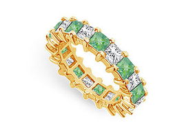 Diamond and Emerald Eternity Band : 14K Yellow Gold  4.00 CT TGW - Ring Size 9.0diamond 