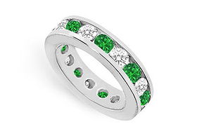 Diamond and Emerald Eternity Band : 14K White Gold  4.00 CT TGW - Ring Size 9.0diamond 