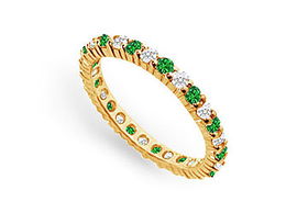 Diamond and Emerald Eternity Band : 14K Yellow Gold - 1.00 CT TGW - Ring Size 9.5diamond 