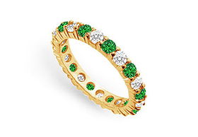 Diamond and Emerald Eternity Band : 14K Yellow Gold - 2.00 CT TGW - Ring Size 9.5diamond 