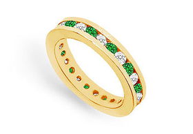 Diamond and Emerald Eternity Band : 14K Yellow Gold  1.00 CT TGW - Ring Size 9.5diamond 