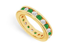 Diamond and Emerald Eternity Band : 14K Yellow Gold  2.00 CT TGW - Ring Size 9.5diamond 