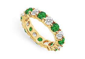 Diamond and Emerald Eternity Band : 14K Yellow Gold - 3.00 CT TGW - Ring Size 9.0diamond 