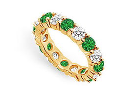 Diamond and Emerald Eternity Band : 14K Yellow Gold - 4.00 CT TGW - Ring Size 9.0diamond 