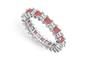 Diamond and Ruby Eternity Band : 14K White Gold   3.00 CT TGW - Ring Size 9.0diamond 