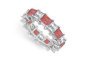 Diamond and Ruby Eternity Band : 14K White Gold   5.00 CT TGW - Ring Size 9.0diamond 