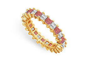 Diamond and Ruby Eternity Band : 14K Yellow Gold   3.00 CT TGW - Ring Size 9.0diamond 