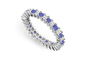 Diamond and Blue Sapphire Eternity Band : 14K White Gold  2.00 CT TGW - Ring Size 9.5diamond 