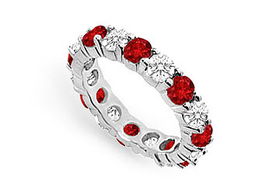 Diamond and Ruby Eternity Band : 14K White Gold   3.00 CT TGW - Ring Size 9.5diamond 